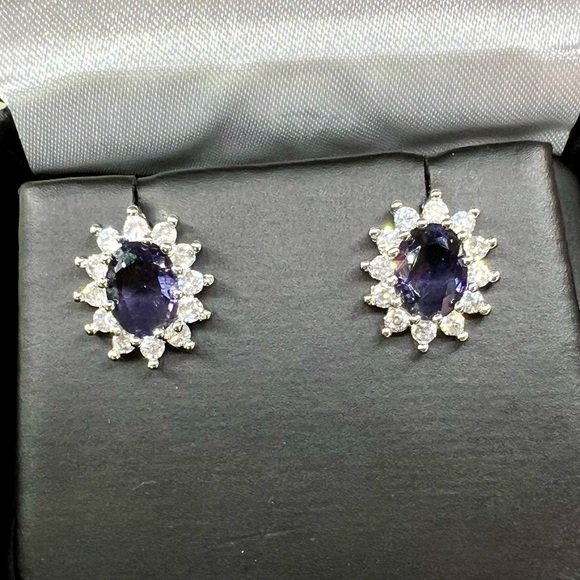 NIB S925 Stamped Silver Amethyst & Zircon Earrings - Picture 4 of 12